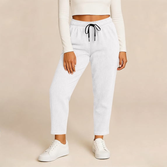 Plus Size Womens Cotton Pants Joggers Leisure Sports Workout Solid Color Elastic Waist Sports Casual Pants with Side Pockets Size L-5XL
