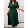 thumbnail image 1 of Plus Size Womens Dark Green Solid V-Neck Wrap Short Sleeve Maxi Dress, 1 of 6