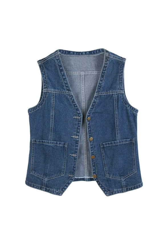 Plus Size Womens Denim Vest Button Front Sleeveless Jean Jackets Dressy Casual Outerwear Coat Streetwear Dark Blue, 2XL