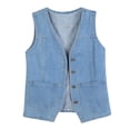 thumbnail image 1 of Plus Size Womens Denim Vest Button Front Sleeveless Jean Jackets Dressy Casual Outerwear Coat Streetwear Light Blue, 5XL, 1 of 4