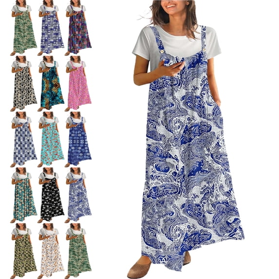 Plus Size Womens Dresses Clothes Short Sleeve Dress Blue 6(M) Dresses Casual Fashion Ladies Print Color Crew Neck Button Pocket Long Pants Jumpsuit Trousers Long Dresses for Women