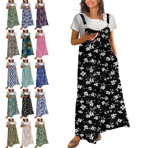 Plus Size Womens Dresses Clothes Short Sleeve Dress Multicolor 6(M) Dresses Casual Fashion Ladies Print Color Crew Neck Button Pocket Long Pants Jumpsuit Trousers Long Dresses for Women