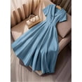 thumbnail image 1 of Plus Size Womens Dusty Blue A-Line Dress With Shawl Collar And Short Sleeves For Office Or Formal Events, 1 of 5