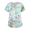 thumbnail image 1 of Plus Size Womens Easter Scrubs Stretchy Short Sleeve V-Neck Cute Rabbits Eggs Scrub Tops Print Medical Nurse Uniforms Working T-Shirts with Pockets, 1 of 5