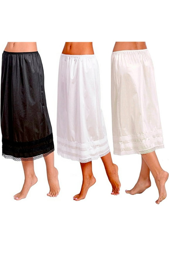 Plus Size Womens Elastic High Waist Bust Skirts Smooth Swing Dress Underskirt Anti-Static Half Slip Snip Skirt L-3XL