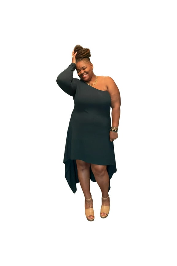 Plus Size Womens Emerald Green One Shoulder Dress