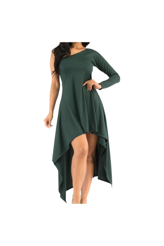 Plus Size Womens Emerald Green One Shoulder Dress