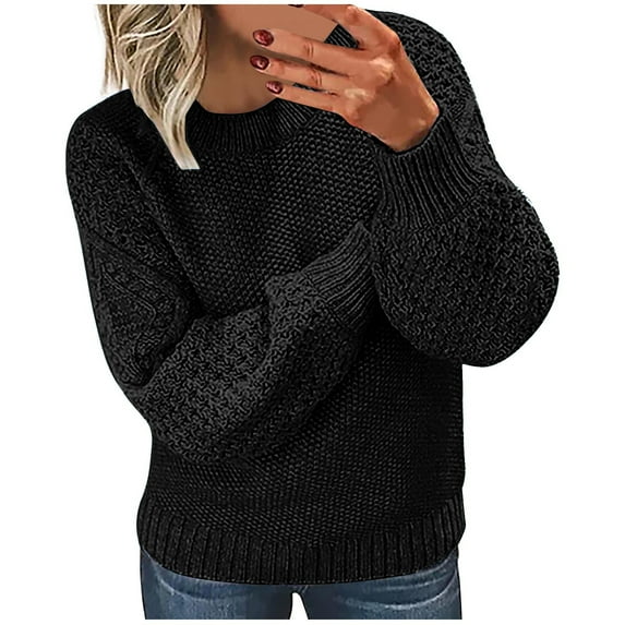 Plus Size Womens Fashion Sweaters Cable Knit Crewneck Shirts Thermal Warm Long Sleeve Pullover Tops