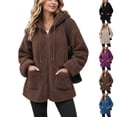 thumbnail image 1 of Plus Size Womens Fuzzy Winter Coats Full Zip Oversized Lightweight Hooded Fall Jackets with Pockets Drawstring Long Sleeve Loose Outerwear Size to 4XL, 1 of 9