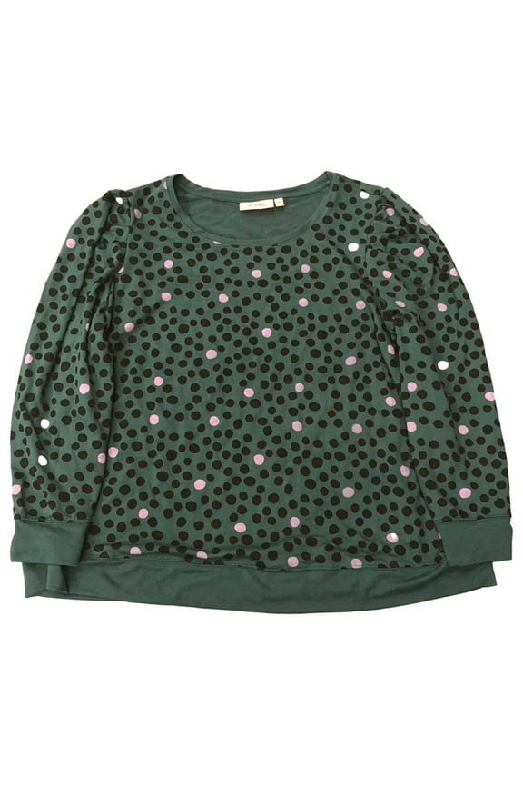 Plus Size Womens Green Polka Dot Long Sleeve Blouse Top Sweatshirt 2X