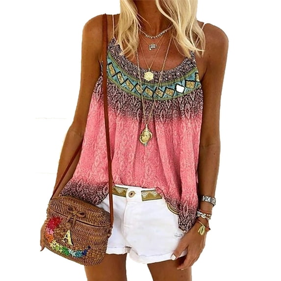 Plus Size Womens Holiday Tops Summer Beach Ladies Floral Sleeveless Blouse T Shirt Waistcoat Ladies Stretchy Cami Baggy Casual Tunic