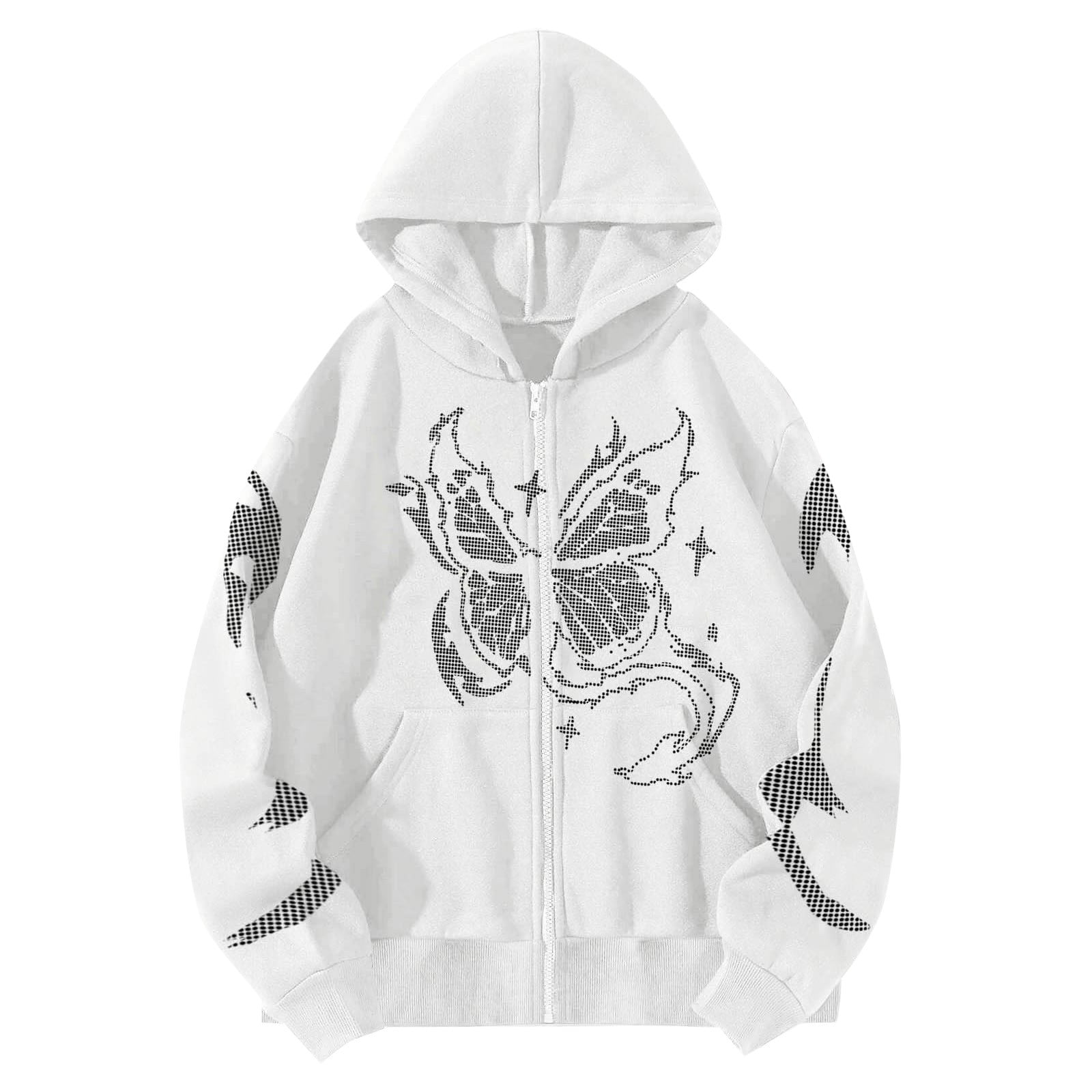 Plus Size Womens Lightweight Hoodies Zip Up Cropped Sweatshirts Casual Print Long Sleeve Drawstring Hooded Butterfly Print Zip Up Hoodie Drawstring Thermal Fall Outfits Clothes Walmart