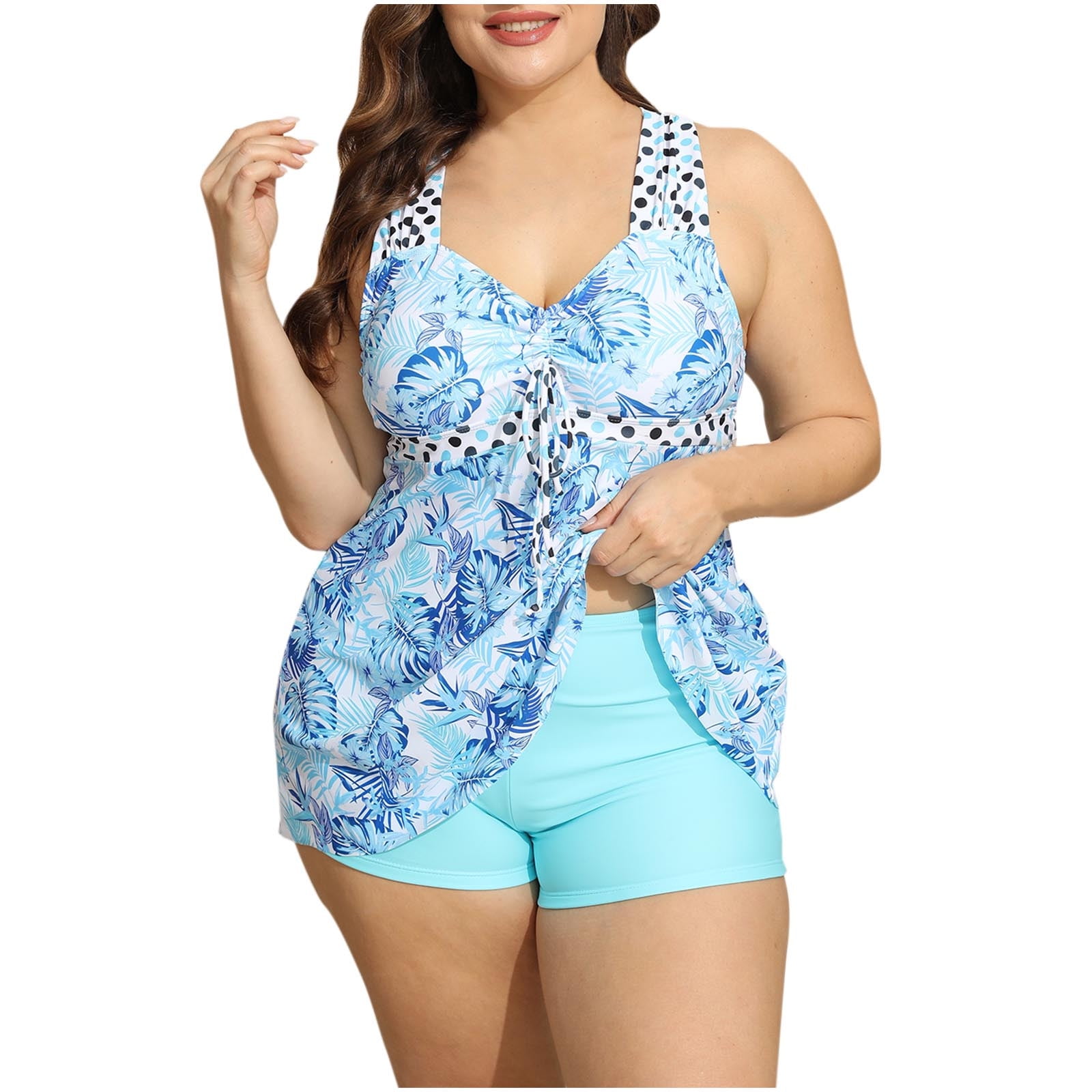 Plus Size Womens Modest Bathing Suits Loose Fit Tankini Swimsuits Sleeveless Swimdress with Swim