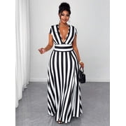 White And Black Striped Maxi Dress