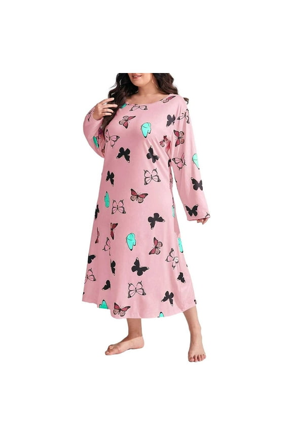 Plus Size Womens Night Gowns for Sleeping Long Sleeve Print Shoulder Drop Oversize Casual Long Night Shirts Sleepwear Soft Comfy Red 4XL