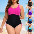 thumbnail image 1 of Plus Size Womens One Piece Swimsuit V Neck Swimwear Ruched Drawstring Summer Beach Bathing Suit Hot Pink XL, 1 of 10