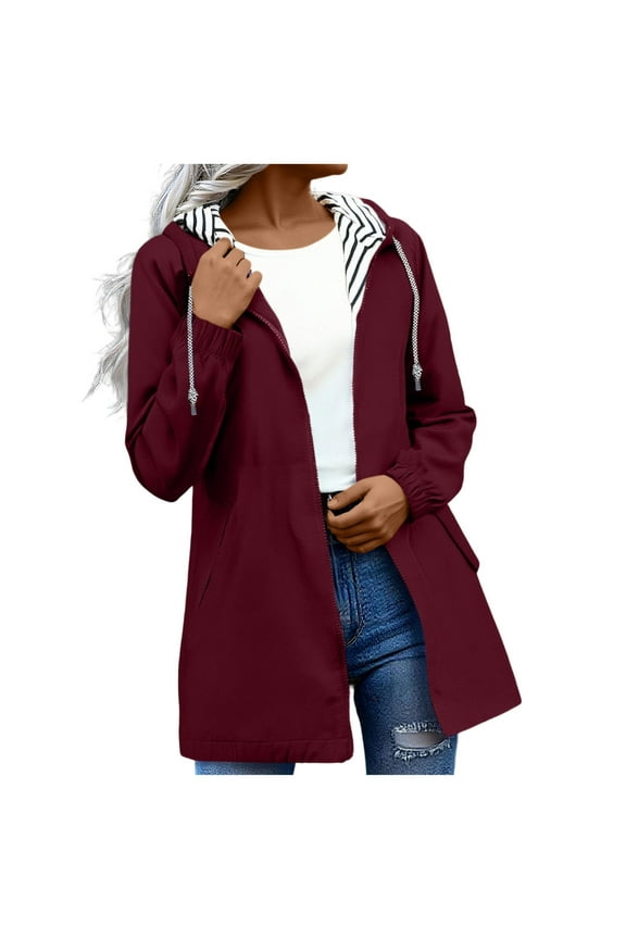 Plus Size Womens Outdoor Waterproof Rainjackets Long Sleeve Zipper Hiking Windproof Hooded Jackets Nylon Outwear Trench Coats Wine, 5XL