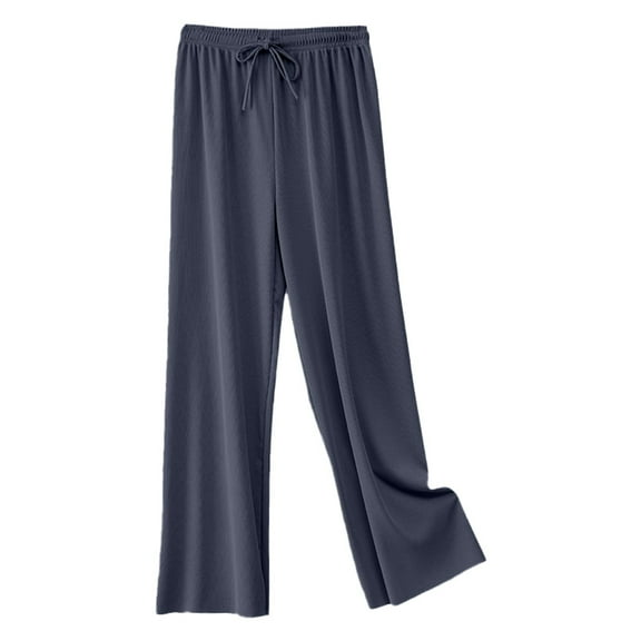 Plus Size Womens Pants Summer High Waist Ice Silk Wide Leg Thin With A Flowing Straight Cut Ladies Summer Pants Blue XXXL