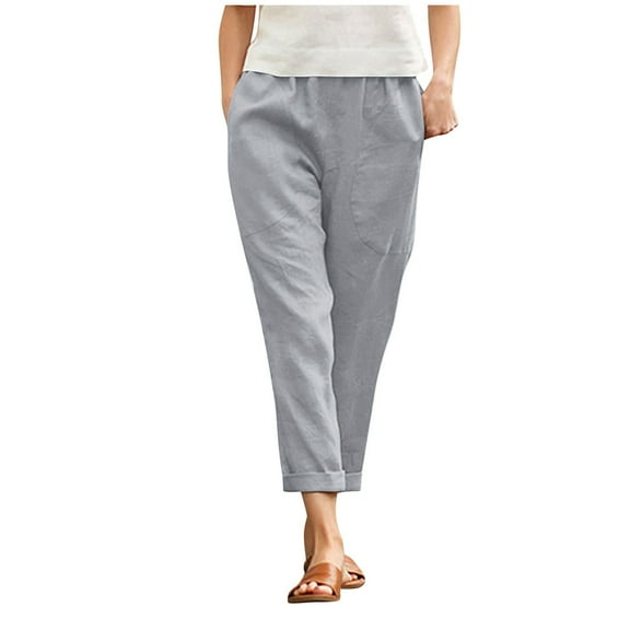 Plus Size Womens Pants White Linen Pants Tightness Trousers Pocket Casual Plus Size Pants Women Summer Pants Grey XL