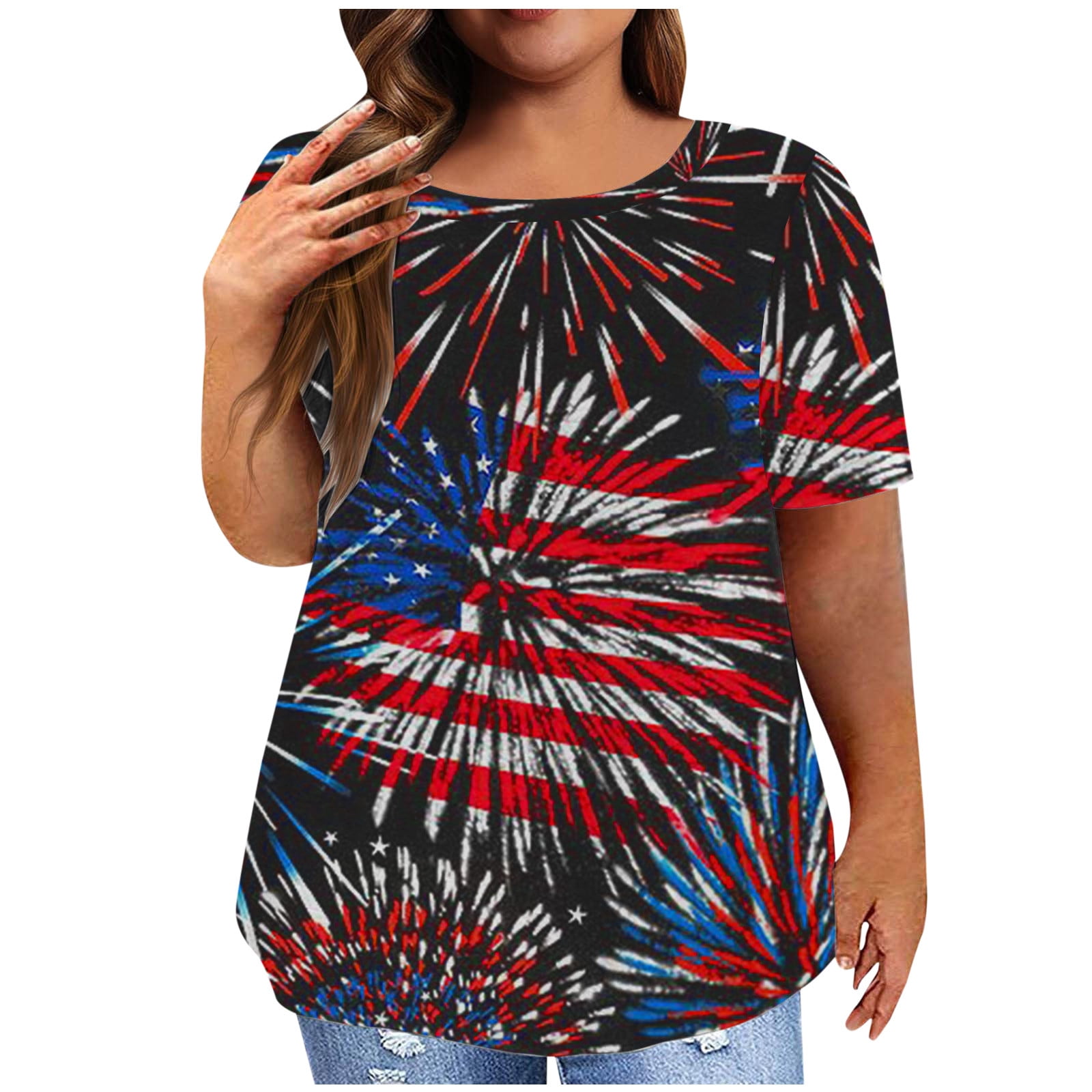 Plus Size Womens Patriotic Shirts 4th of July Graphic TShirt Casual