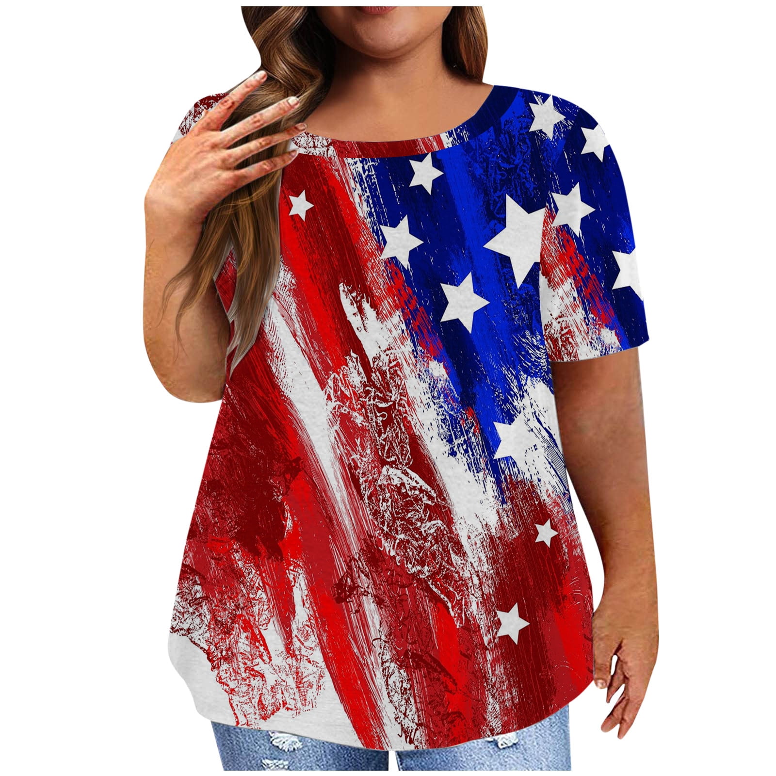 Plus Size Womens Patriotic Shirts 4th of July Graphic TShirt Casual