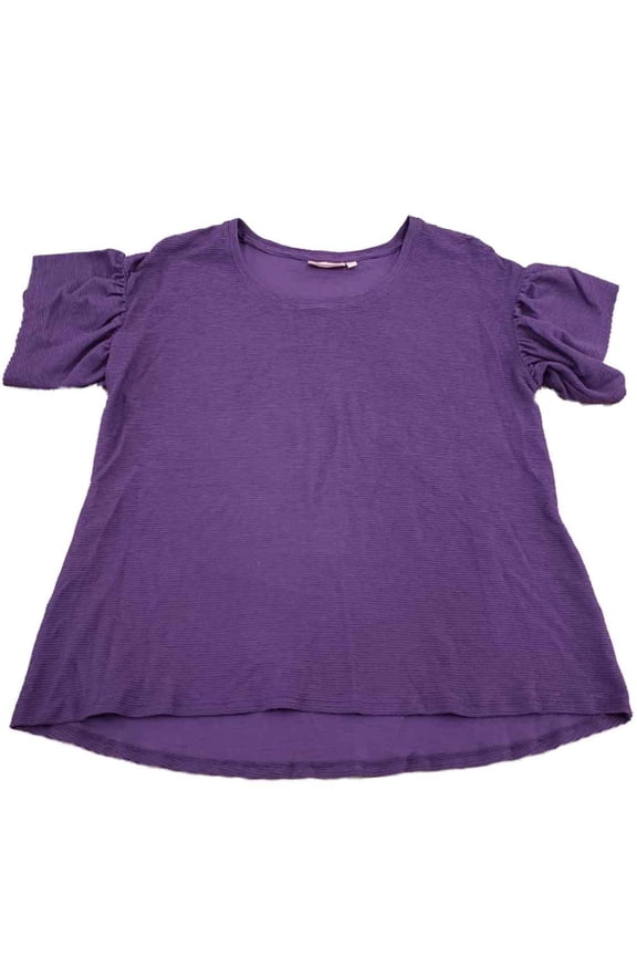 Plus Size Womens Plum Purple Ribbed Ruffled Short Sleeve Dressy Sweater Shirt 1X