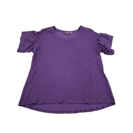 Plus Size Womens Plum Purple Ribbed Ruffled Short Sleeve Dressy Sweater Shirt 3X