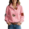 thumbnail image 1 of Plus Size Womens Printed Tunic Top Heart Print Long Sleeve Stand Collar Casual Blouse for Work Pink L, 1 of 4