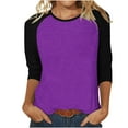 thumbnail image 1 of Plus Size Womens Raglan Tops Crewneck Casual 3/4 Sleeve T Shirt Soft Polyester Cotton Colorblock Summer Tshirts (L, Purple), 1 of 5