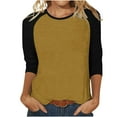 thumbnail image 1 of Plus Size Womens Raglan Tops Crewneck Casual 3/4 Sleeve T Shirt Soft Polyester Cotton Colorblock Summer Tshirts (M, Gold), 1 of 5