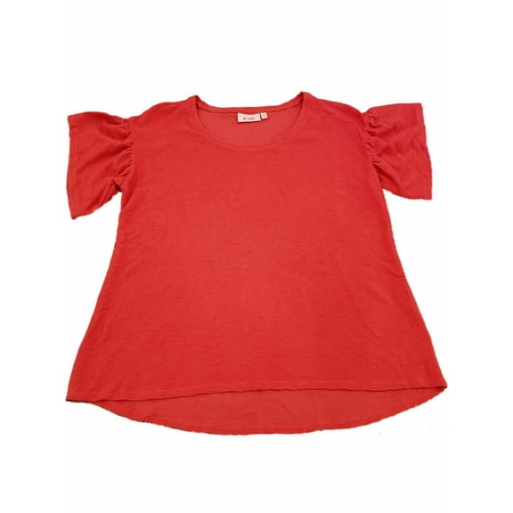 Plus Size Womens Red Ribbed Ruffled Short Sleeve Dressy Sweater Shirt Top 1X