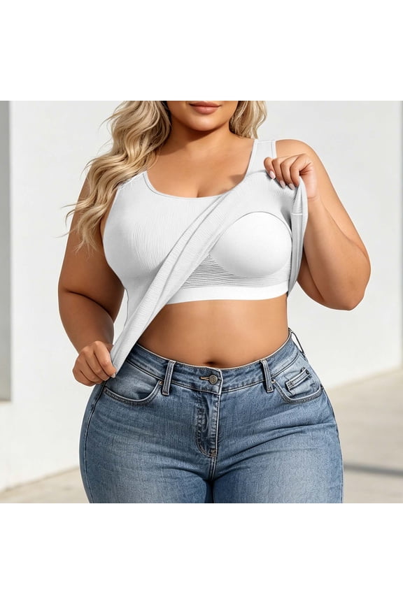 Plus Size Womens Ribbed Tank Tops with Built-In Bra, Round Neck Fitting Sleeveless Cami for Loungewear Sports White Womens Camisole Tank Tops with Built in Bra XL