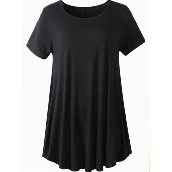 Plus Size Womens Short Sleeve Casual Summer Tunics Round Neck Tops for Leggings