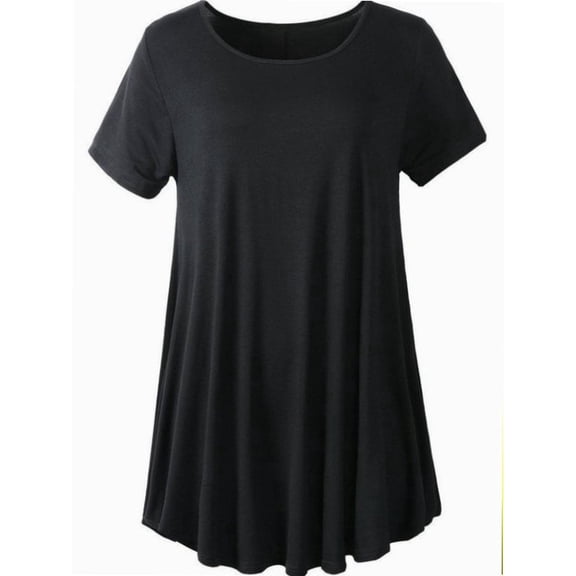 Plus Size Womens Short Sleeve Casual Summer Tunics Round Neck Tops for Leggings