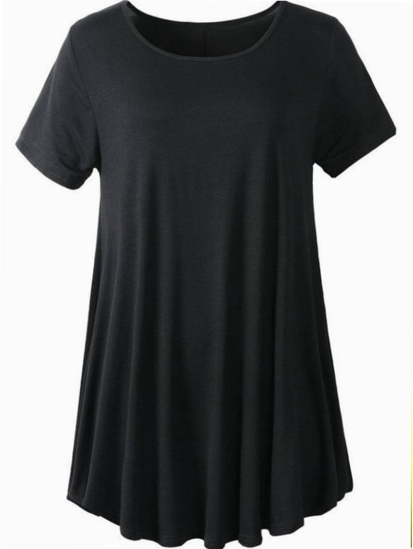 Plus Size Womens Short Sleeve Casual Summer Tunics Round Neck Tops for Leggings