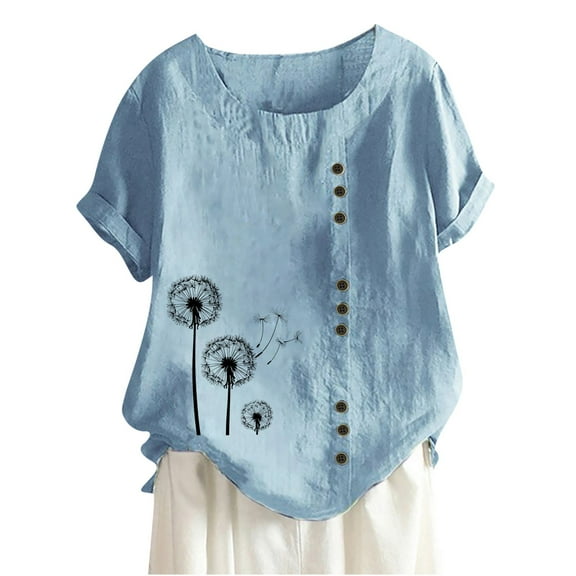 Plus Size Womens Short Sleeve Shirts Fashion Woman Rounk Neck Short Sleeve Blouse T-Shirt Printing Loose Tops
