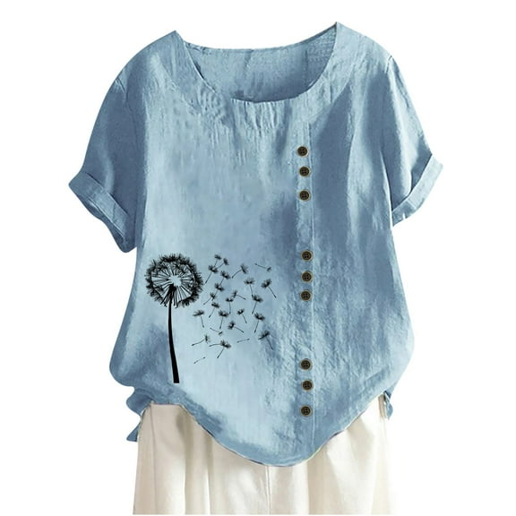 Plus Size Womens Short Sleeve Shirts Fashion Woman Rounk Neck Short Sleeve Blouse T-Shirt Printing Loose Tops