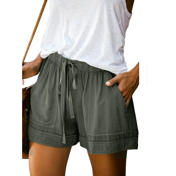 Plus Size Womens Shorts Summer Beach Shorts Casual Lightweight Elastic Waist Pocket Shorts Workout Gym Biker Short Pants for Ladies