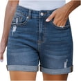 thumbnail image 1 of Plus Size Womens Shorts Women's Denim Shorts Solid Color Comfortable Pocket Elastic Jeans New Dark Blue Xl, 1 of 8