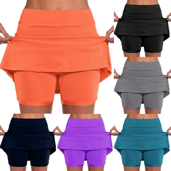 Plus Size Womens Skorts High Waist Dressy Casual Tennis Skirts with Inner Shorts Pockets Tummy Smoothing