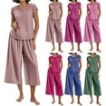 thumbnail image 1 of Plus Size Womens Sleepwear Set Short Sleeve Top With 3/4 Length Pants Comfortable Home Loungewear, 1 of 9