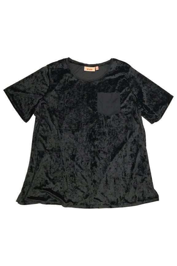 Plus Size Womens Soft Black Crinkle Velour Short Sleeve T-Shirt Tee Shirt 2X
