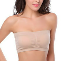 3 Pcs Women's Padded Bandeau Bra, Strapless Removable Pads Tube