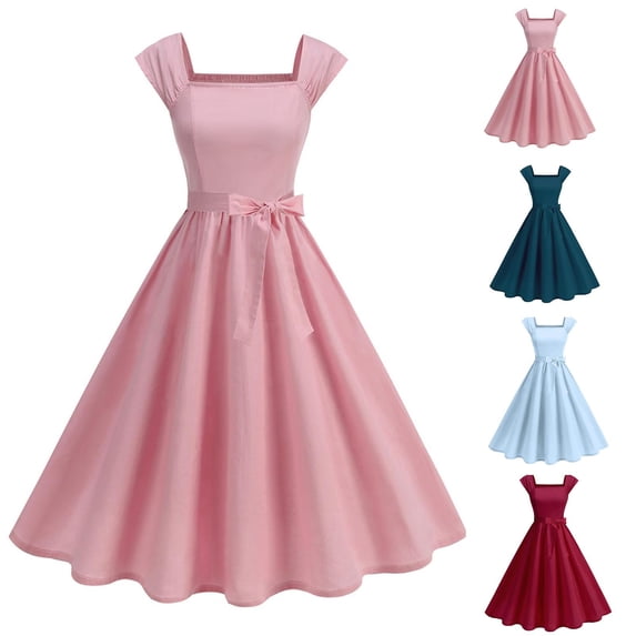 Plus Size Womens Summer Dresses Casual Polka- Lace-up Collar Neck Big Puffy Dress