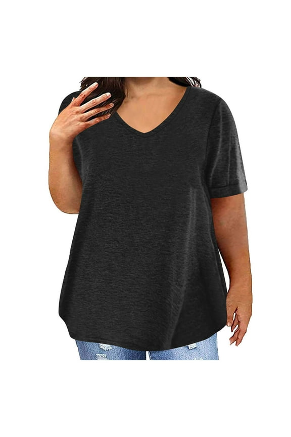 Plus Size Womens Summer Tops Short Sleeve Crew Neck Shirts Puff Sleeve Casual Tshirts Black XXL