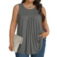 thumbnail image 1 of Plus Size Womens Summer Tops Workout Shirts Ndbuld Women Casual And Linen Round-Neck Top Printed Short Sleeve Button T-shirt Blouse Holiday Gift Finder Gray XL, 1 of 3
