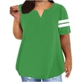 thumbnail image 1 of Plus Size Womens Summer Tops with Sleeves Loose Fitting Casual Striped T Shirts V Neck Graphic Tees Pullover Green, 3XL, 1 of 6