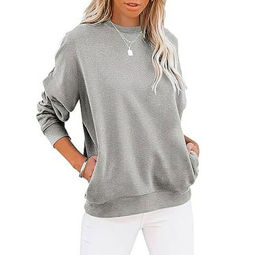 Plus Size Womens Sweatshirt Crew Neck Long Sleeve Casual Sweatshirt Clearance with Pockets Gray S