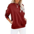 thumbnail image 1 of Womens Sweatshirt Crew Neck Long Sleeve Casual Sweatshirt with Pockets Red S, 1 of 5
