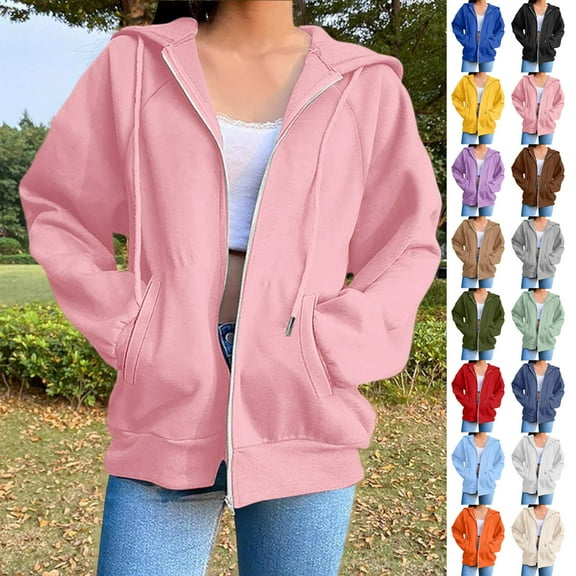 Plus Size Womens Sweatshirts, Women Fashion Blouse Long Sleeve Tops Sweatshirt Pockets Hoodied, Pink S